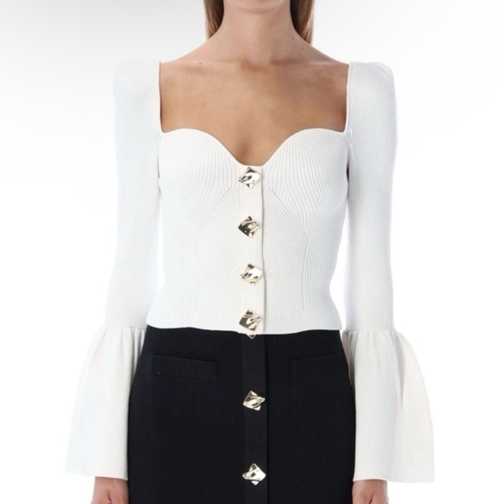 Self-Portrait White Blouse with Gold Buttons